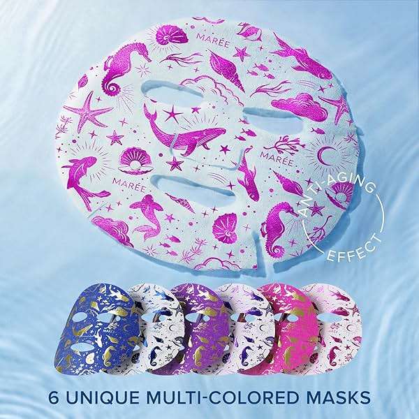 MAREE Collagen Facial Mask with Hyaluronic Acid — Sheet Face Mask Skincare — Centella Asiatica, Green & Red Algae Extract — Hydrating Facemask For Women Skin Care — Mascarillas Para La Cara — 6 Count - Image 8