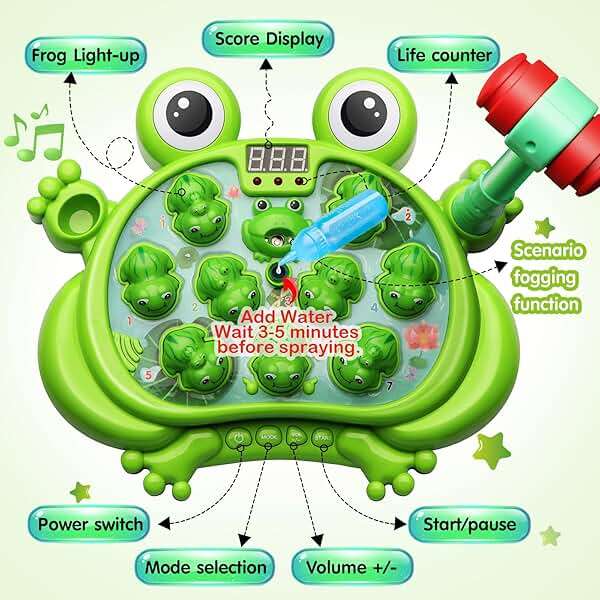 HopeRock Toys for 2 3 4 5 Year Old Boy,Toddler Toys Age 2-4, Whack A Frog Game,with 5 Modes,45 Levels,9 Music Spray and Light-up, Baby Toy Gifts for Early Learning, Birthday Gift for Toddler Boy Toys - Image 3