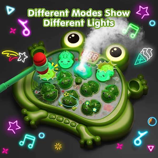 HopeRock Toys for 2 3 4 5 Year Old Boy,Toddler Toys Age 2-4, Whack A Frog Game,with 5 Modes,45 Levels,9 Music Spray and Light-up, Baby Toy Gifts for Early Learning, Birthday Gift for Toddler Boy Toys - Image 4