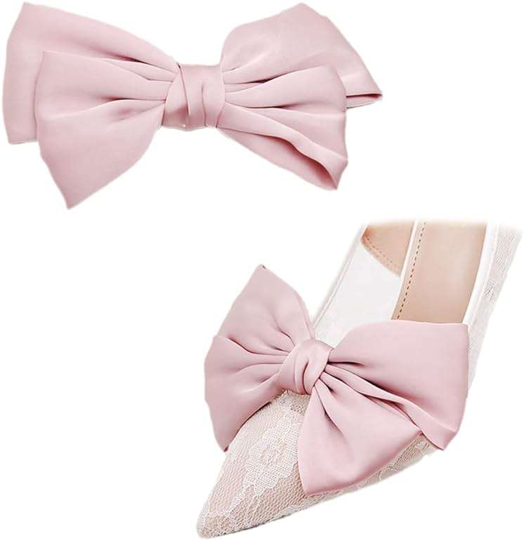 Satin Bow Shoe Clips Solid Color Dots Shoe Clips Elegant Wedding Party Shoes Decoration Bag Clothing Hair Accessories 2 Pcs - Image 1