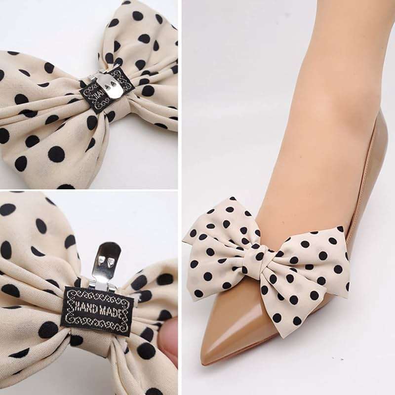 Satin Bow Shoe Clips Solid Color Dots Shoe Clips Elegant Wedding Party Shoes Decoration Bag Clothing Hair Accessories 2 Pcs - Image 2