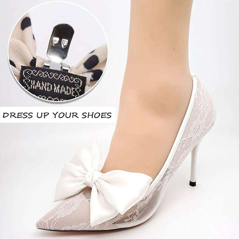 Satin Bow Shoe Clips Solid Color Dots Shoe Clips Elegant Wedding Party Shoes Decoration Bag Clothing Hair Accessories 2 Pcs - Image 3