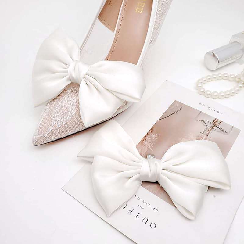 Satin Bow Shoe Clips Solid Color Dots Shoe Clips Elegant Wedding Party Shoes Decoration Bag Clothing Hair Accessories 2 Pcs - Image 7