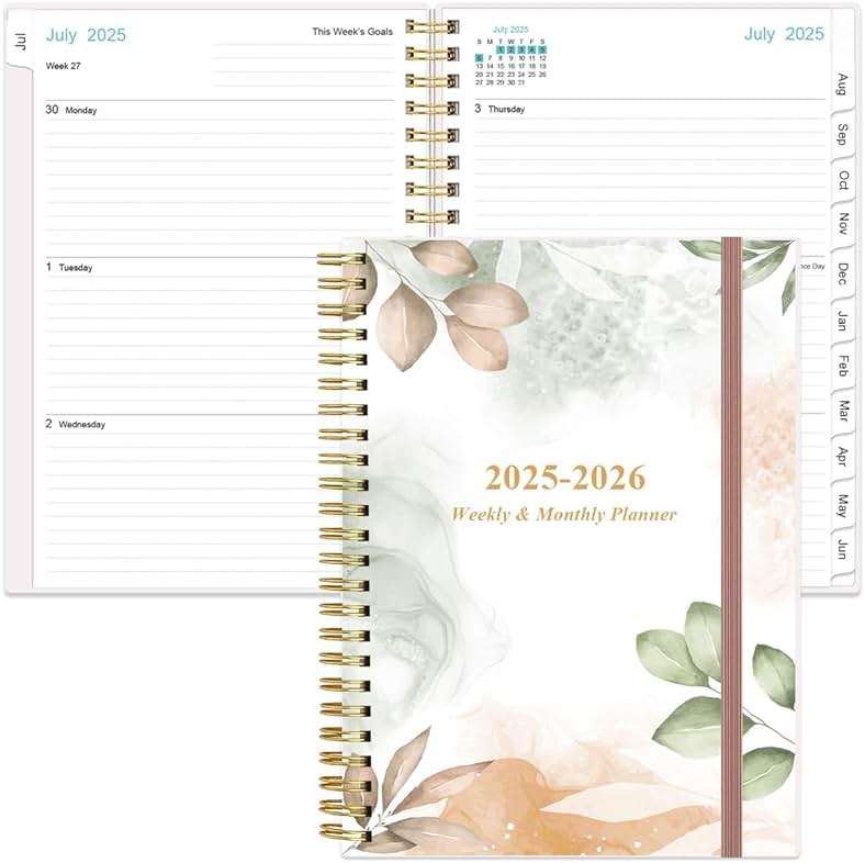 2026 Planner - A5 Weekly & Monthly Planner Spiral Bound, January 2026 - December 2026, with Flexible Cover, Tabs, Inner Pocket, 6.4" x 8.5", Rose Leaf - Image 1