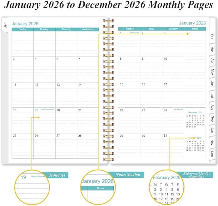 2026 Planner - A5 Weekly & Monthly Planner Spiral Bound, January 2026 - December 2026, with Flexible Cover, Tabs, Inner Pocket, 6.4" x 8.5", Rose Leaf - Image 5