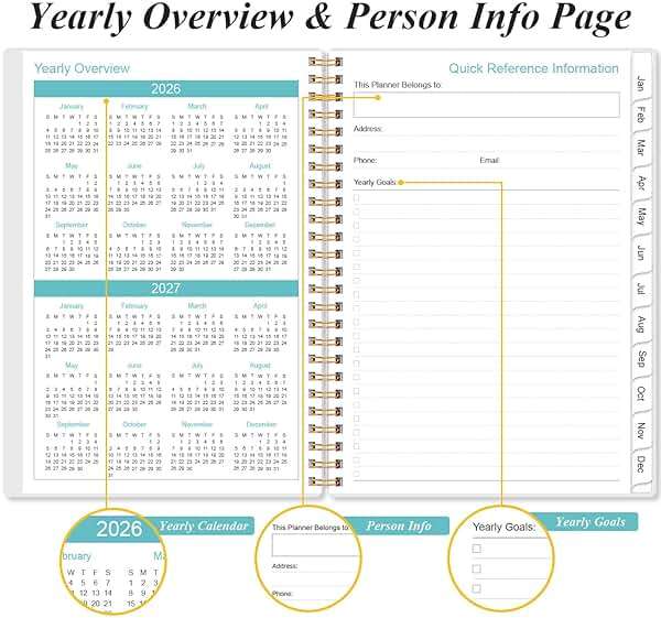 2026 Planner - A5 Weekly & Monthly Planner Spiral Bound, January 2026 - December 2026, with Flexible Cover, Tabs, Inner Pocket, 6.4" x 8.5", Rose Leaf - Image 6