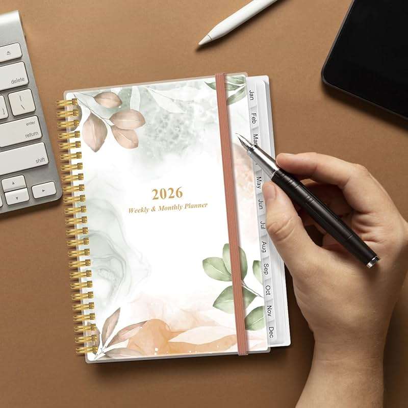 2026 Planner - A5 Weekly & Monthly Planner Spiral Bound, January 2026 - December 2026, with Flexible Cover, Tabs, Inner Pocket, 6.4" x 8.5", Rose Leaf - Image 8