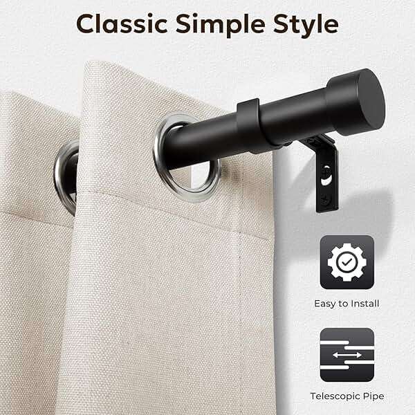 Zeerobee Curtain Rods for Windows 48 to 84, Black Curtain Rod, Adjustable 1 Inch Heavy Duty Outdoor/Indoor Modern Drapery Pole, 32"-86" - Image 4