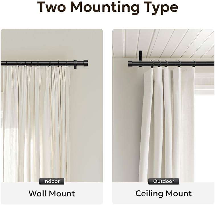 Zeerobee Curtain Rods for Windows 48 to 84, Black Curtain Rod, Adjustable 1 Inch Heavy Duty Outdoor/Indoor Modern Drapery Pole, 32"-86" - Image 8