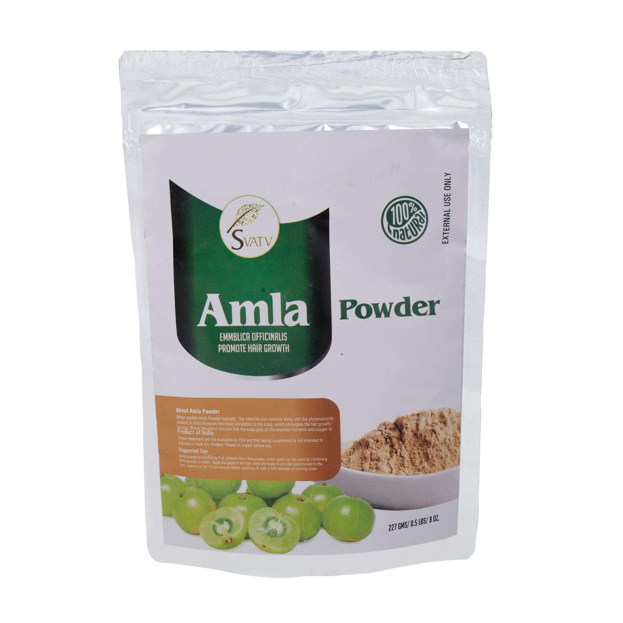 SVATV Amla Powder, Emblica Officinalis, Amalaki, Indian Gooseberry, 227g, 8 Ounce - Promotes Hair Growth, Strong & Long Hairs - Image 1
