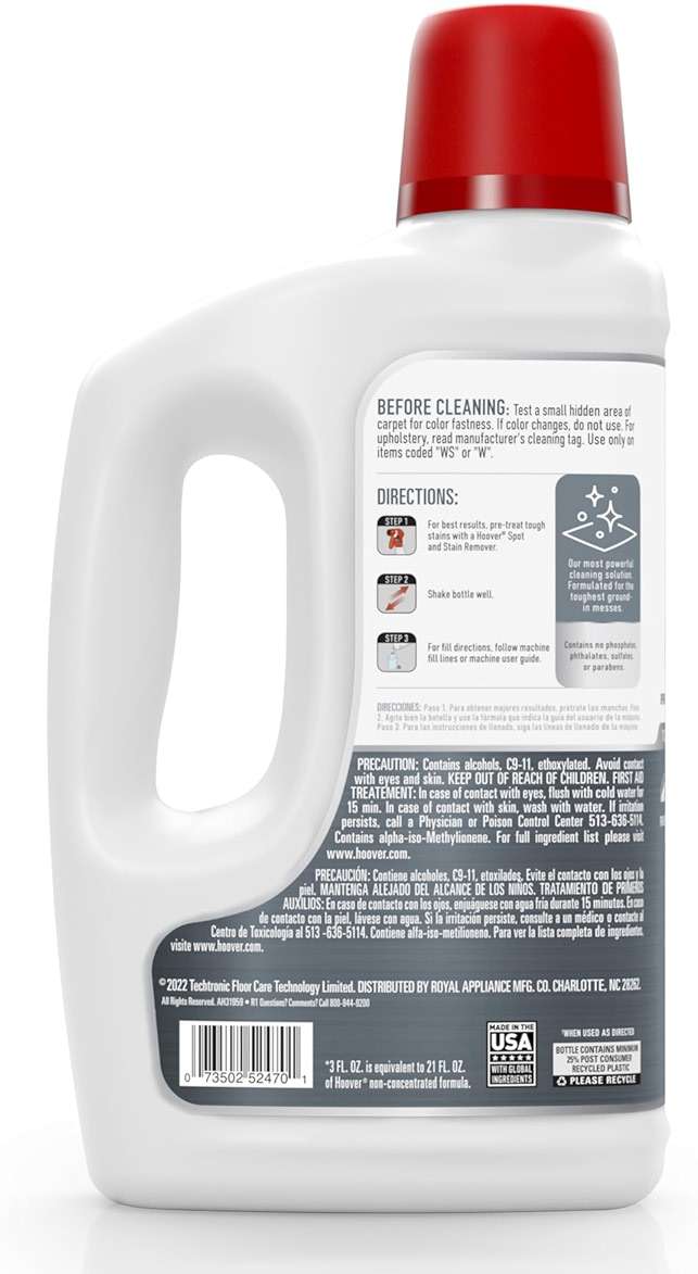 Hoover Prime Professional Carpet Cleaner Solution, 50 oz., Ocean Breeze Scent, Powerful Carpet Shampoo Solution, Remove Tough Stains from Carpet and Upholstery, Pair with Hoover Carpet Cleaner Machine - Image 2
