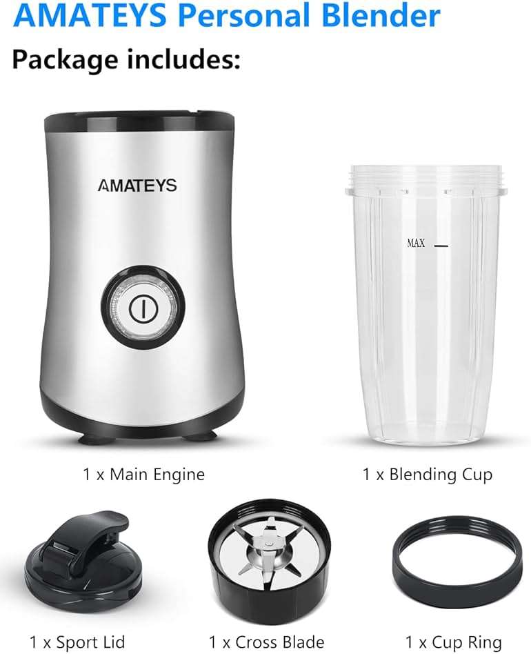 Amateys Personal Blender with Button,350W Professional Kitchen Blender for Smoothies and Shakes,Portable Smoothie Maker Mixer,Easy Cleaning&Operation,Suitable for Carrying or Storage - Image 4