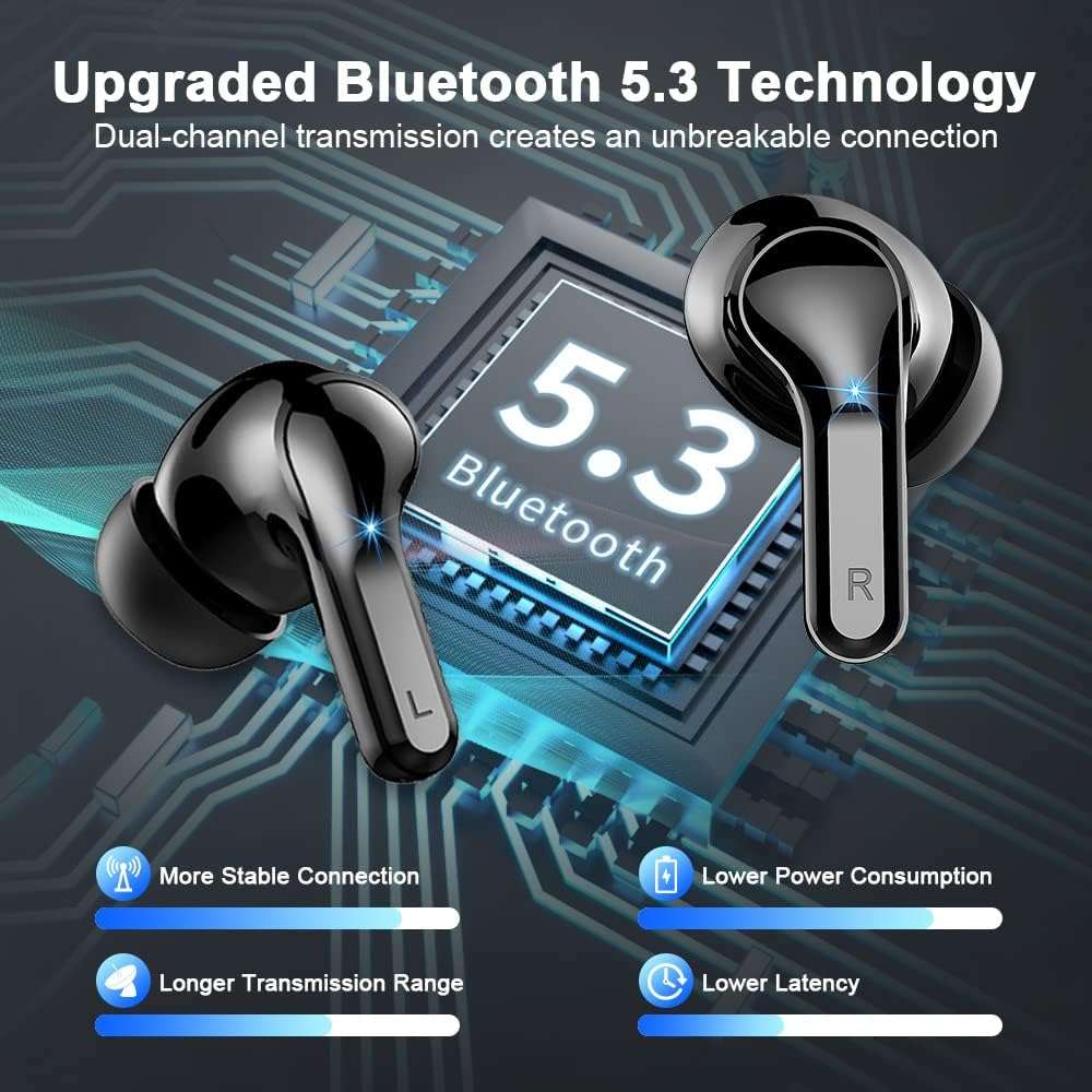 Wireless Earbuds, 2026 Bluetooth 5.4 Headphones NEW Ear Buds 40H Bass Stereo in-Ear Earphones ENC Noise Cancelling Earbuds with 4 HD Mic, USB-C LED Display IP7 Waterproof Sport Headset for Android iOS - Image 2