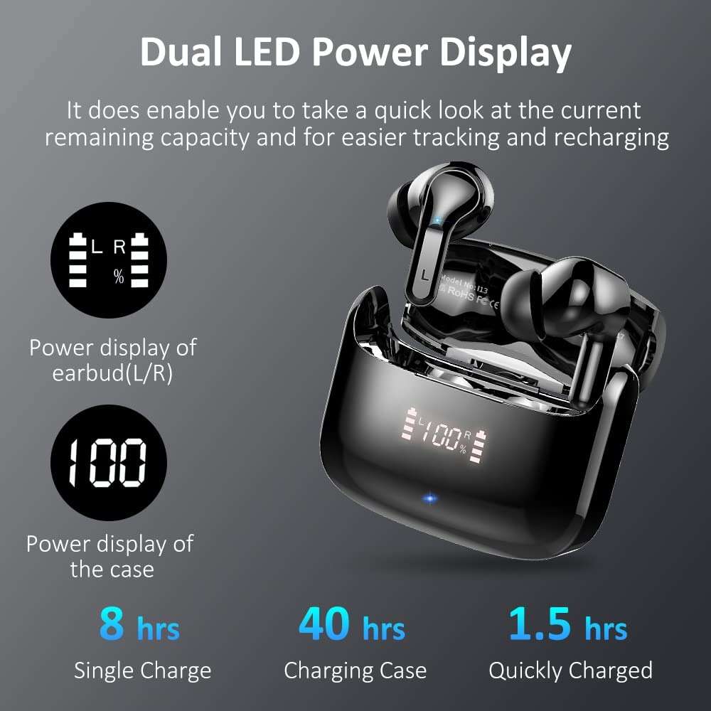 Wireless Earbuds, 2026 Bluetooth 5.4 Headphones NEW Ear Buds 40H Bass Stereo in-Ear Earphones ENC Noise Cancelling Earbuds with 4 HD Mic, USB-C LED Display IP7 Waterproof Sport Headset for Android iOS - Image 4