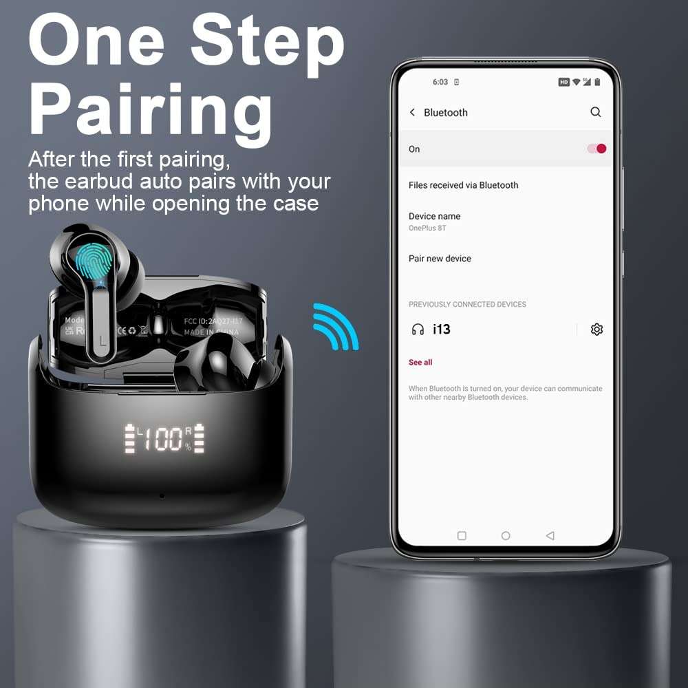 Wireless Earbuds, 2026 Bluetooth 5.4 Headphones NEW Ear Buds 40H Bass Stereo in-Ear Earphones ENC Noise Cancelling Earbuds with 4 HD Mic, USB-C LED Display IP7 Waterproof Sport Headset for Android iOS - Image 6