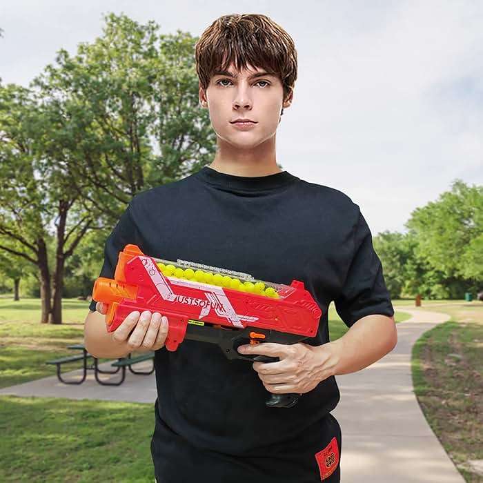 Blaster Gun with Protective Goggles and 100 Rounds for Up to 110 FPS Compatible with Nerf Hyper Rounds Darts, Easy Reload, Holds Up to 50 Rounds (RED) - Image 2