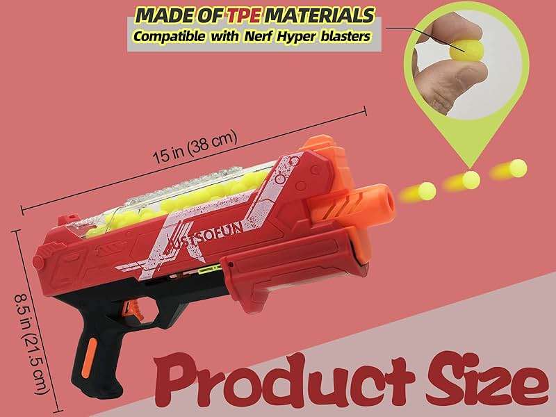 Blaster Gun with Protective Goggles and 100 Rounds for Up to 110 FPS Compatible with Nerf Hyper Rounds Darts, Easy Reload, Holds Up to 50 Rounds (RED) - Image 3