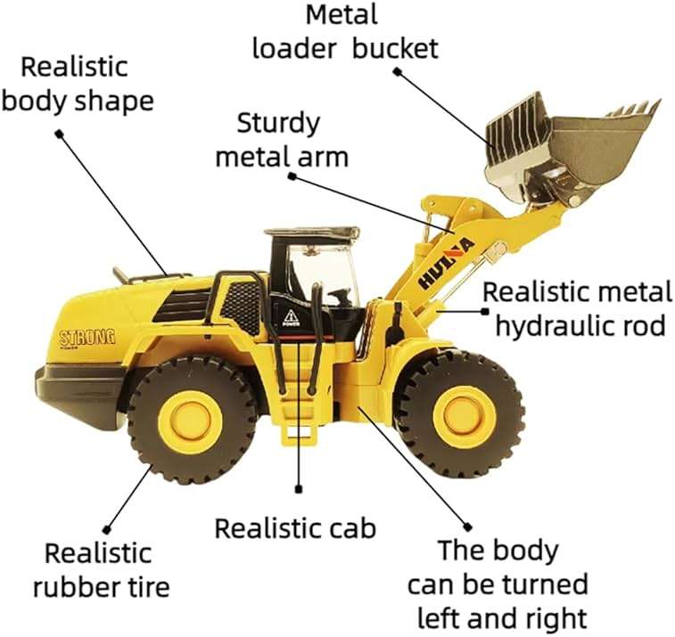 DDLONGDD Bulldozer Toys for Boys Heavy-Duty Metal Loader Vehicle Sand/Beach Toy with Functional Arm and Bucket,Realistic Perfect for Sandbox Indoor/Outdoor Play Die Cast Construction Model - Image 3