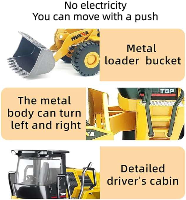 DDLONGDD Bulldozer Toys for Boys Heavy-Duty Metal Loader Vehicle Sand/Beach Toy with Functional Arm and Bucket,Realistic Perfect for Sandbox Indoor/Outdoor Play Die Cast Construction Model - Image 4