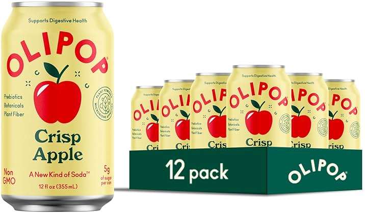 OLIPOP Prebiotic Soda Pop, Crisp Apple, A New Kind of Soda Packed with Prebiotics, Fiber, and Botanicals, Gluten Free, GMO Free, 12 Fl Oz - Image 1