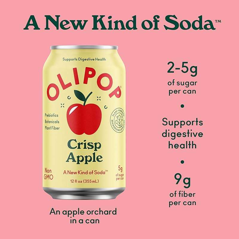 OLIPOP Prebiotic Soda Pop, Crisp Apple, A New Kind of Soda Packed with Prebiotics, Fiber, and Botanicals, Gluten Free, GMO Free, 12 Fl Oz - Image 2