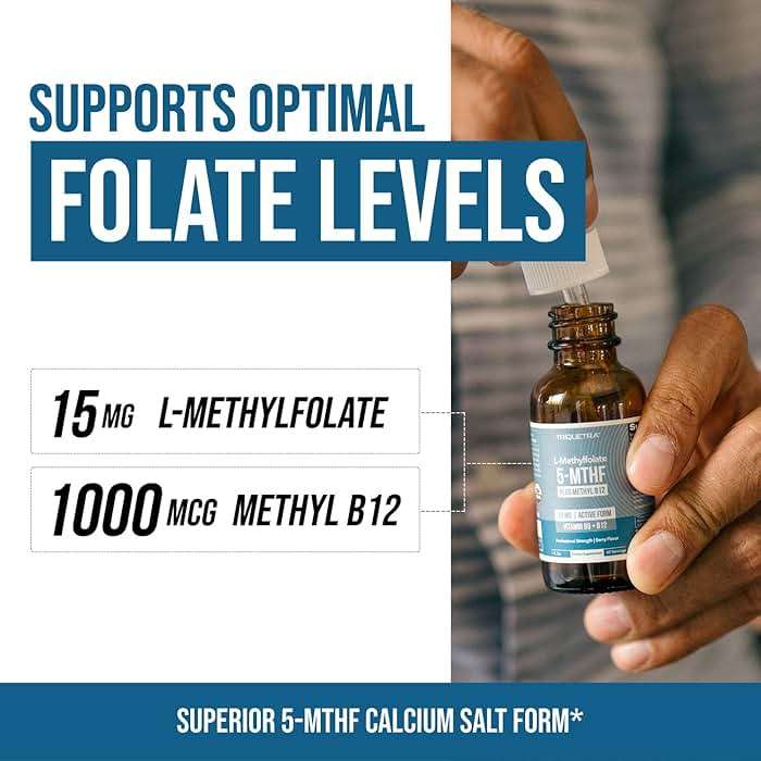 L Methyl Folate 15mg Plus Methyl B12 Cofactor – Organic Berry Flavor, High Potency Liquid Sublingual Active 5-MTHF Form - Supports Mood, Methylation, Cognition – Bioactive Forms Vitamin B9 & B12 (1oz) - Image 3