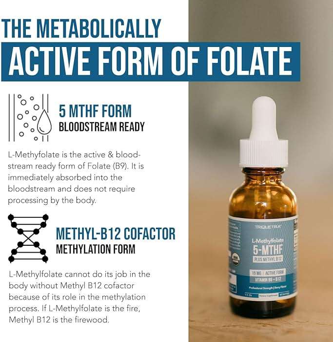 L Methyl Folate 15mg Plus Methyl B12 Cofactor – Organic Berry Flavor, High Potency Liquid Sublingual Active 5-MTHF Form - Supports Mood, Methylation, Cognition – Bioactive Forms Vitamin B9 & B12 (1oz) - Image 5