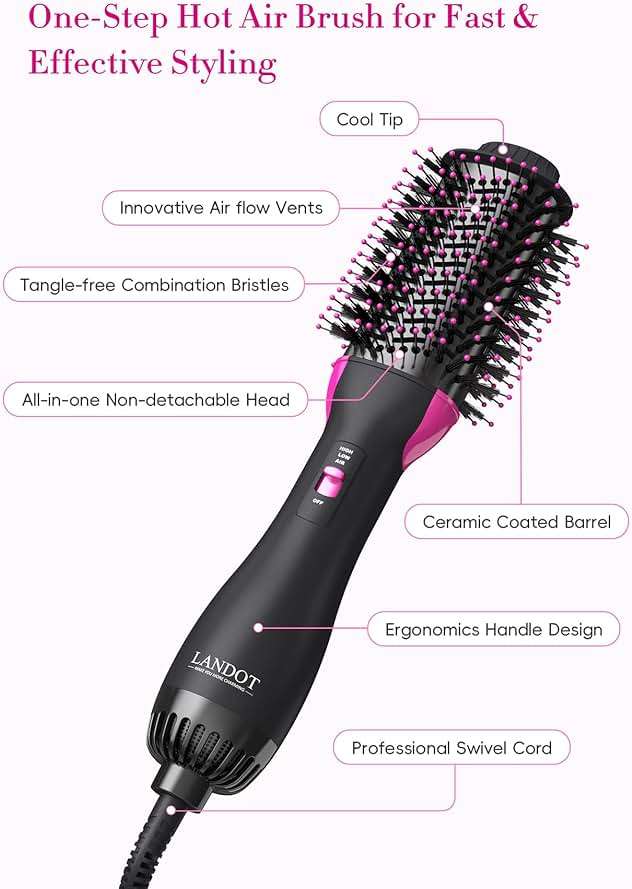 One-Step Hot Hair Blow Dryer Brush, Easy Salon-Style Blowouts, Less Frizz, More Shine, 3 Temps 2 Speeds, 60mm Barrel - Image 5
