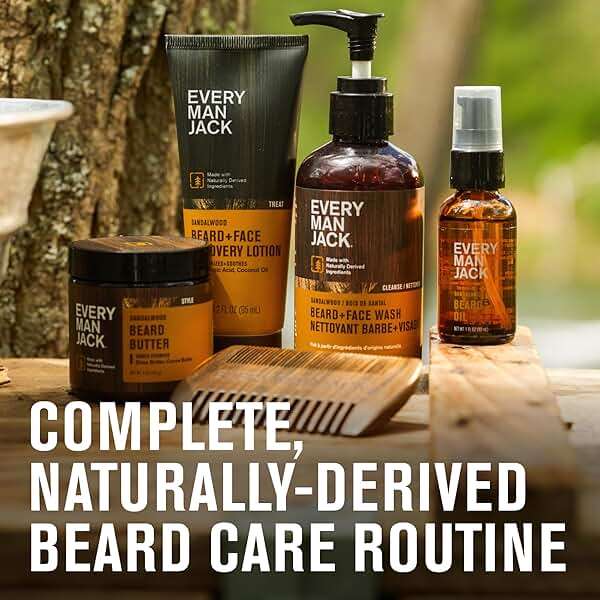 Every Man Jack Beard Essentials Gift Set for Men – Complete Routine with 5 Full-Size Essentials – Sandalwood Scent - Beard & Face Wash, Lotion, Oil, Butter & Comb - Image 8