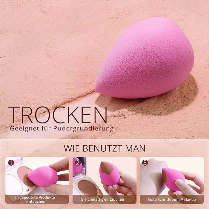 BEAKEY Super Soft Makeup Sponge Set of 6, Makeup Sponges for Foundation, Liquid, Cream and Powder, Pink Beauty Sponge for Blending, 0 Latex Blender - Image 5