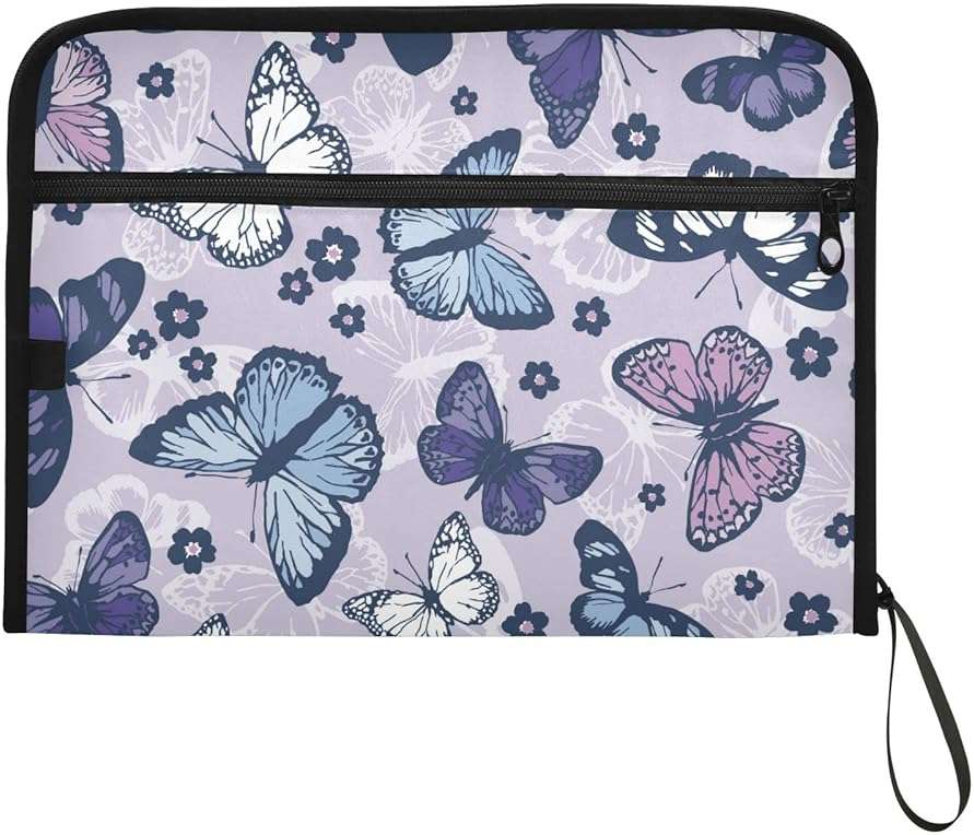 pnyoin Expanding File Folder,13 Pocket Accordion File Folders with Sticky Labels, A4 Letter Size Paper Document Organizer with Zipper Closure for Office School Boys Girls,Butterfly and Flower - Image 7