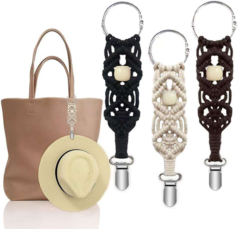 MEIXINZHI 3Pcs Cotton Hat Clips for Travel, Knitting Hat Clip for Bag Backpack Luggage, Beach Vacation Cruise Essentials - Image 1