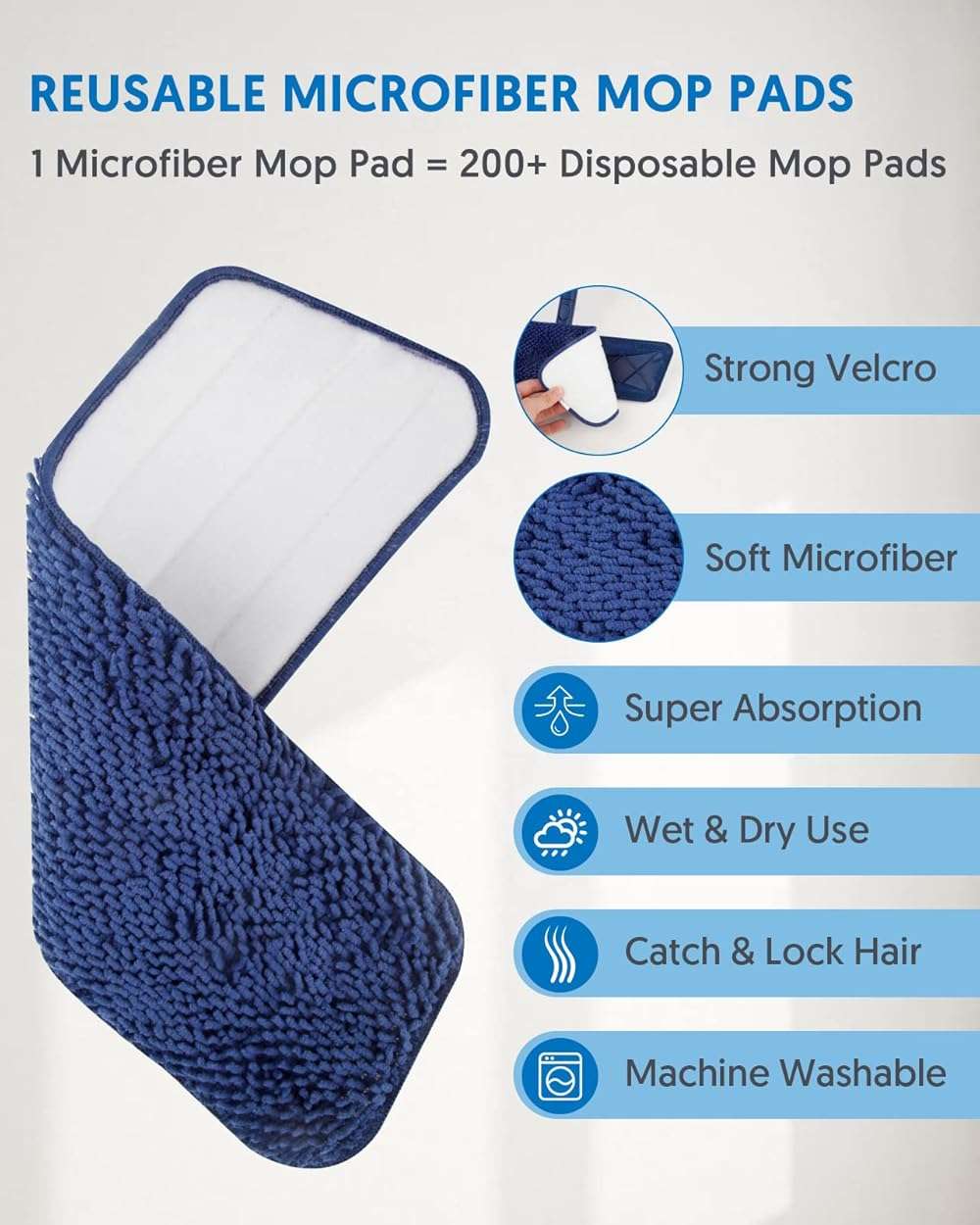 BPAWA Microfiber Mops for Floor Cleaning - Flat Floor Mop with 4 Washable Chenille Pads Dry Dust for Hardwood Laminate Wood Tile Vinyl Wall Hard Surfaces - 150cm Adjustable Long Handle - Image 4