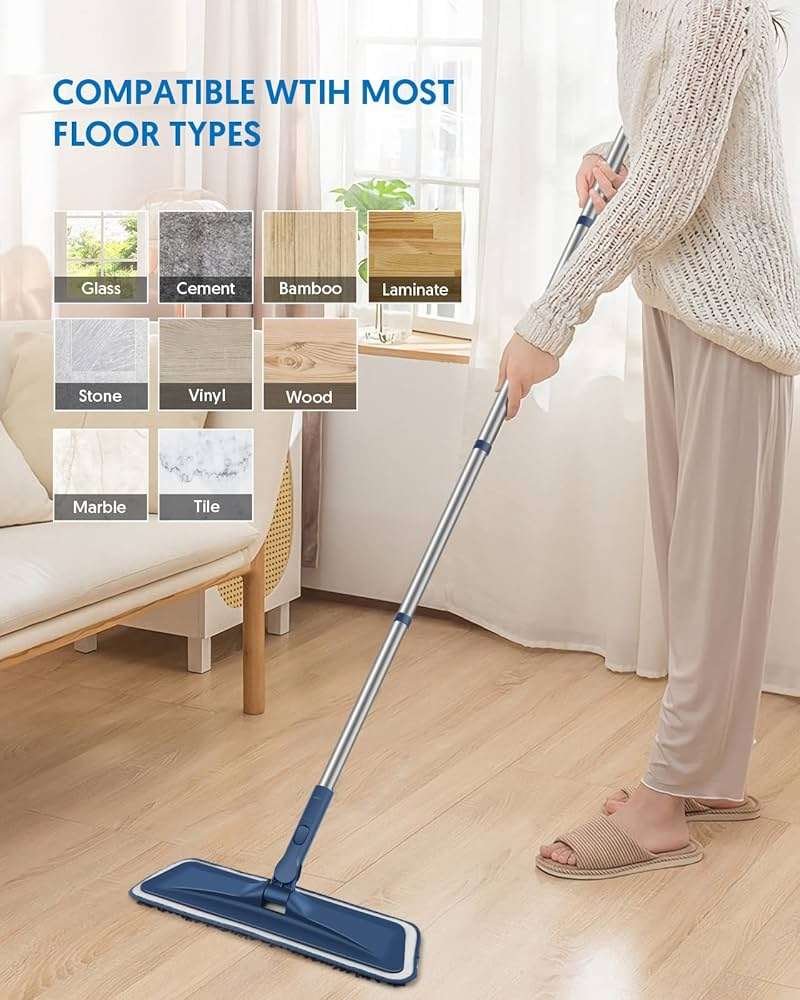 BPAWA Microfiber Mops for Floor Cleaning - Flat Floor Mop with 4 Washable Chenille Pads Dry Dust for Hardwood Laminate Wood Tile Vinyl Wall Hard Surfaces - 150cm Adjustable Long Handle - Image 7
