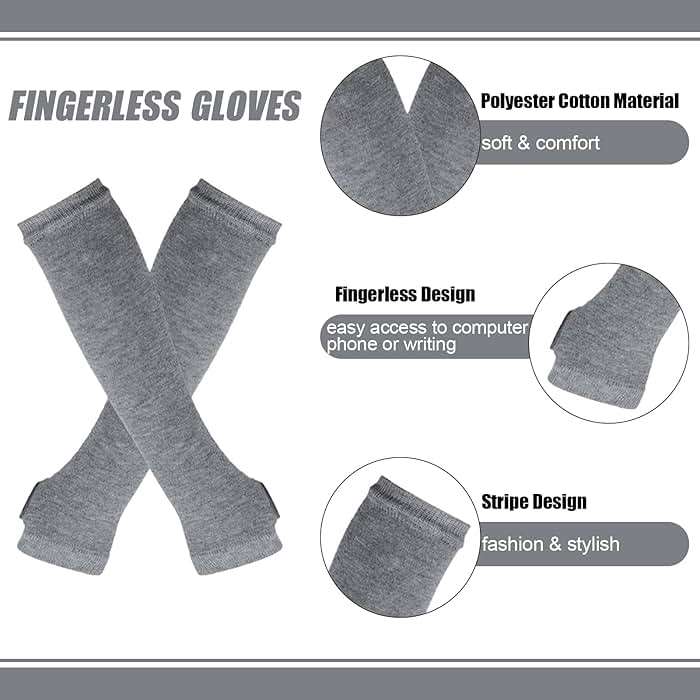 Barrlves 2/4 Sets Womens Striped Knee High Socks Long Knitted Arm Warmers Fingerless Gloves for Halloween Costume - Image 3