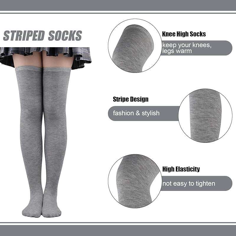 Barrlves 2/4 Sets Womens Striped Knee High Socks Long Knitted Arm Warmers Fingerless Gloves for Halloween Costume - Image 4