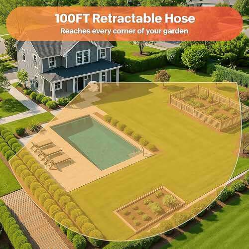 Ayleid Retractable Garden Hose Reel,1/2 in x 100 ft Wall Mounted Hose Reel, with 9- Function Sprayer Nozzle, Any Length Lock/Slow Return System/Wall Mounted/180°Swivel Bracket (Gray) - Image 3