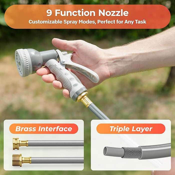 Ayleid Retractable Garden Hose Reel,1/2 in x 100 ft Wall Mounted Hose Reel, with 9- Function Sprayer Nozzle, Any Length Lock/Slow Return System/Wall Mounted/180°Swivel Bracket (Gray) - Image 6