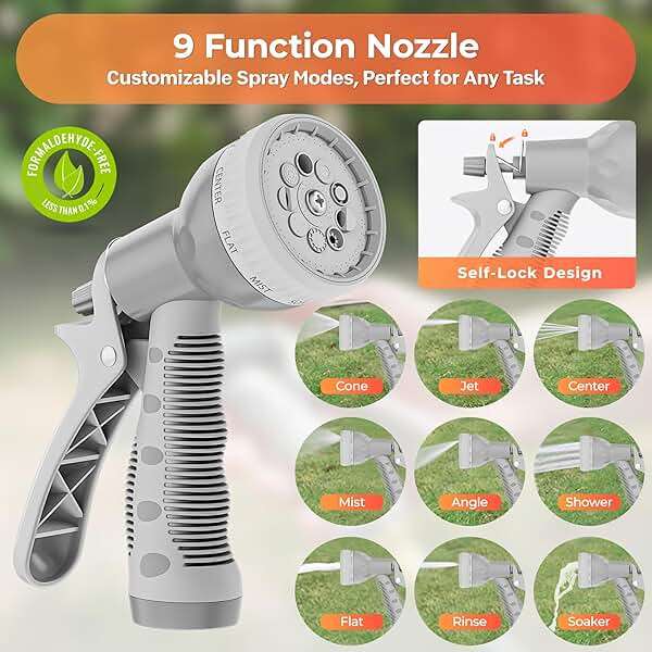 Ayleid Retractable Garden Hose Reel,1/2 in x 100 ft Wall Mounted Hose Reel, with 9- Function Sprayer Nozzle, Any Length Lock/Slow Return System/Wall Mounted/180°Swivel Bracket (Gray) - Image 7