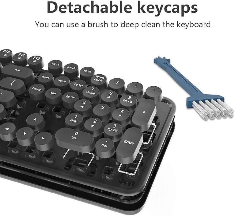 Wireless Keyboard and Mouse Combo, Retro Typewriter Style Keyboard with Round Keycaps, 2.4GHz Dropout-Free Connection Mouse with,Computer PC Desktops Laptop WindowsxP/7/8/10 (Black) - Image 4
