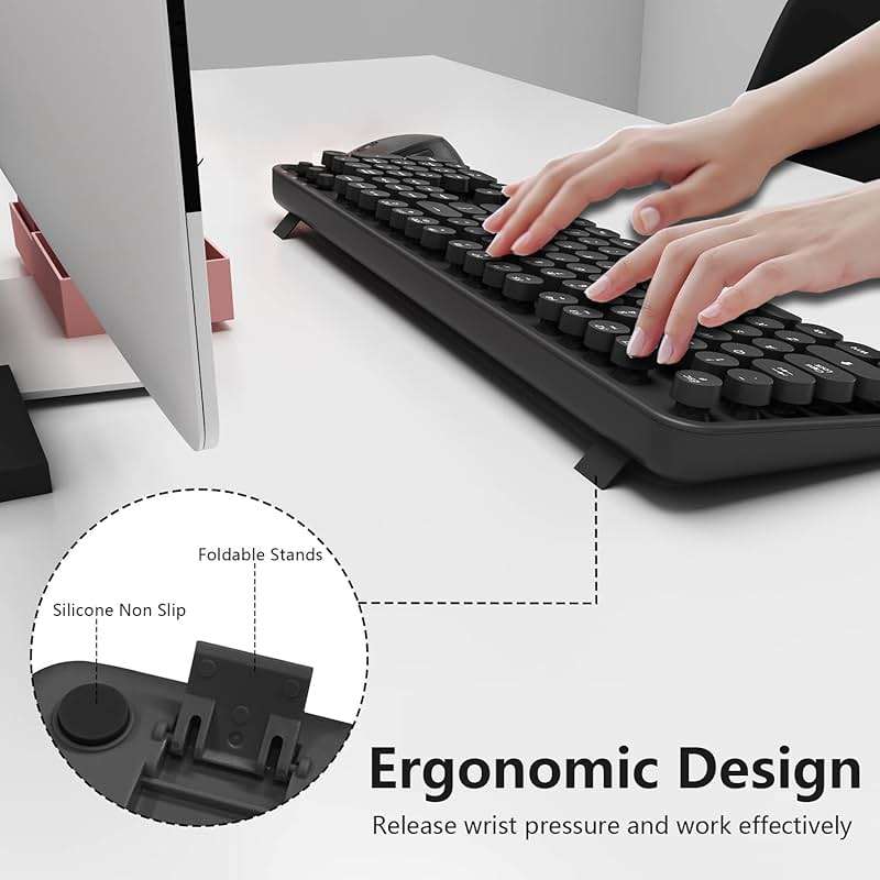 Wireless Keyboard and Mouse Combo, Retro Typewriter Style Keyboard with Round Keycaps, 2.4GHz Dropout-Free Connection Mouse with,Computer PC Desktops Laptop WindowsxP/7/8/10 (Black) - Image 8