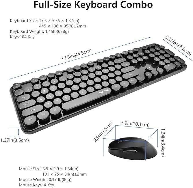 Wireless Keyboard and Mouse Combo, Retro Typewriter Style Keyboard with Round Keycaps, 2.4GHz Dropout-Free Connection Mouse with,Computer PC Desktops Laptop WindowsxP/7/8/10 (Black) - Image 9