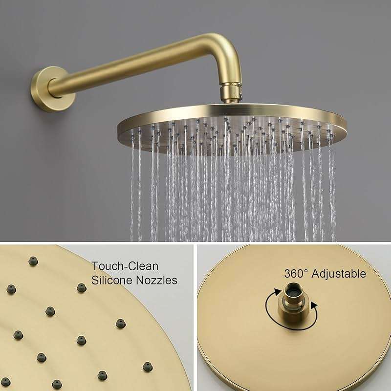Iriber Shower System Wall Mounted Shower Faucet Mixer Set with Luxury High Pressure Shower head and 3-Setting Handheld, Bathroom Shower Trim Kit Contain Pressure Balance Valve,Brushed Gold - Image 4