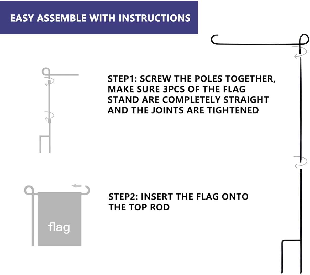 ESTTOP Garden Flag Stand, Thickened Pole Sturdy Straight Premium Metal Yard Flag Holder Weather-Proof Flagpole Seasonal Garden Flag, Christmas Garden Flag, Outdoor Decor Decoration - Image 6