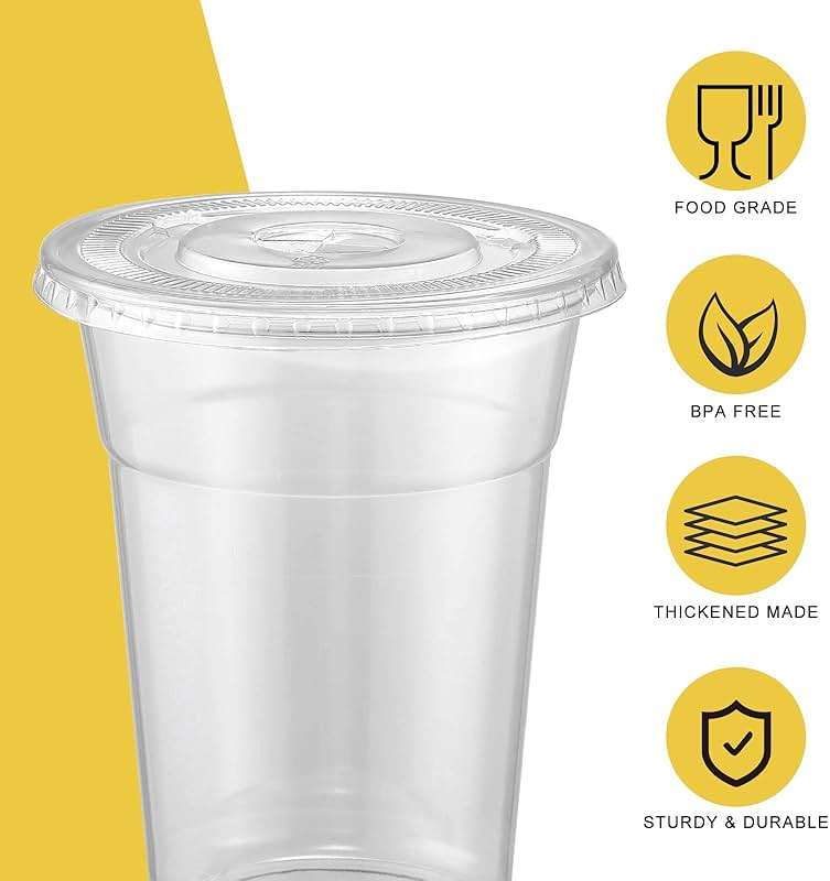 VITEVER [100 Sets - 16oz] Clear Plastic Cups with Lids and Straws, Disposable Iced Coffee Cups for Smoothie, Milkshake, Cold Drinks - BPA free - Image 4