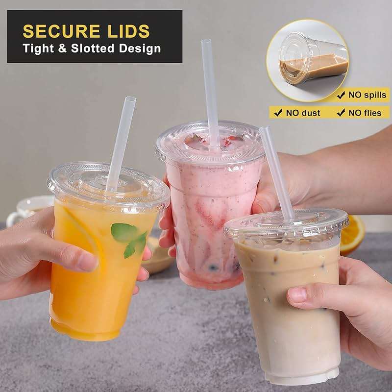 VITEVER [100 Sets - 16oz] Clear Plastic Cups with Lids and Straws, Disposable Iced Coffee Cups for Smoothie, Milkshake, Cold Drinks - BPA free - Image 5