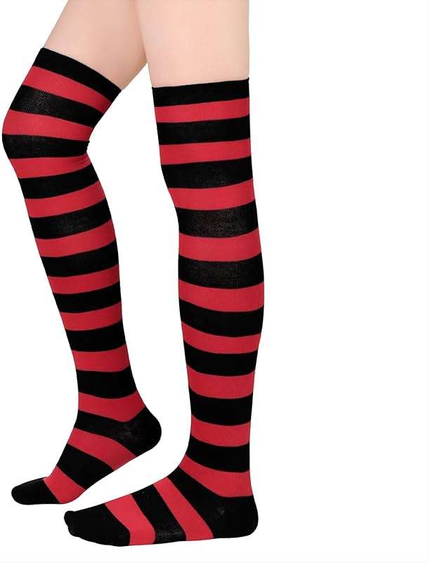 Zando Womens Thigh High Socks Striped High Knee Socks Knee High Socks for Cosplay Long Socks Over the Knee Leg Warmers - Image 3