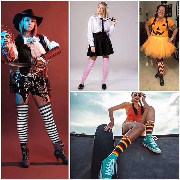 Zando Womens Thigh High Socks Striped High Knee Socks Knee High Socks for Cosplay Long Socks Over the Knee Leg Warmers - Image 5