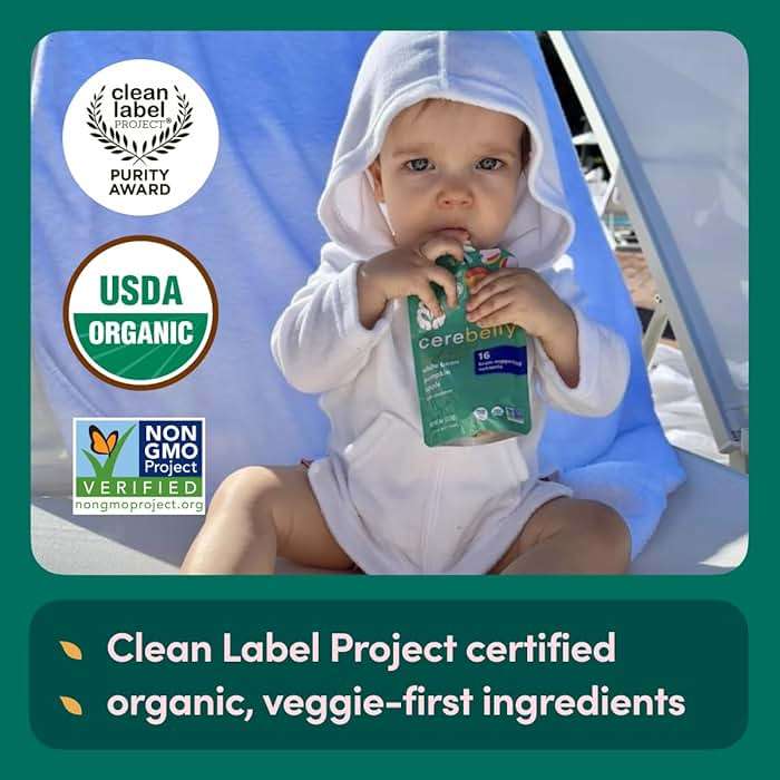 Cerebelly Organic Baby Food Pouches Variety Pack, Veggie & Fruit Purees, 16 Nutrients, No Added Sugar, Fiber & Non-GMO, 4oz, 8 Pack - Image 3