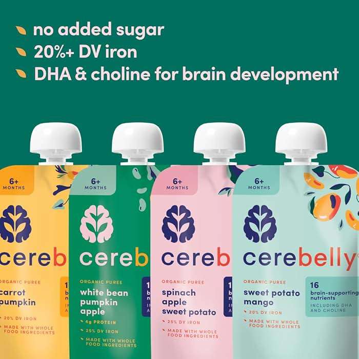 Cerebelly Organic Baby Food Pouches Variety Pack, Veggie & Fruit Purees, 16 Nutrients, No Added Sugar, Fiber & Non-GMO, 4oz, 8 Pack - Image 5